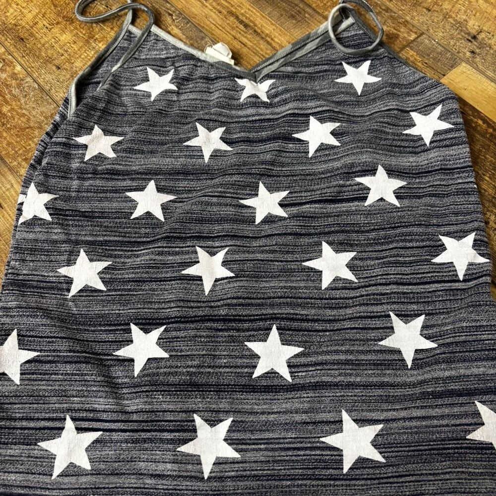 BOUTIQUE Women's Grey White USA Small Star Tank Top Spaghetti Strap Top Blouse